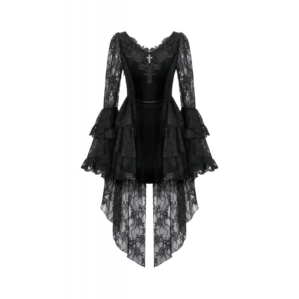 Dark in Love Anastasia Gothic Velvet & Lace Embroidered Dress front view