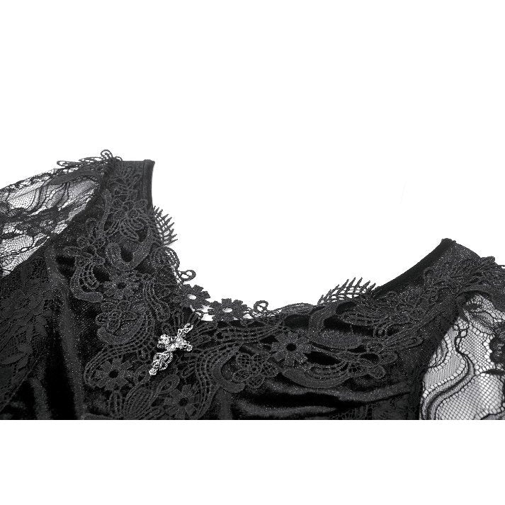 Dark in Love Anastasia Gothic Velvet & Lace Embroidered Dress collar and pendant closeup