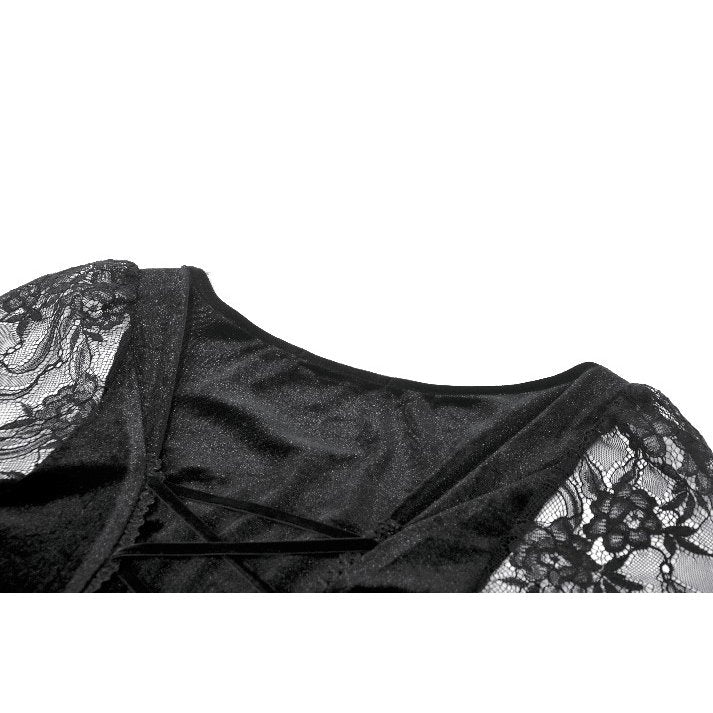 Dark in Love Anastasia Gothic Velvet & Lace Embroidered Dress back collar closeup