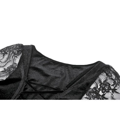 Dark in Love Anastasia Gothic Velvet & Lace Embroidered Dress back collar closeup