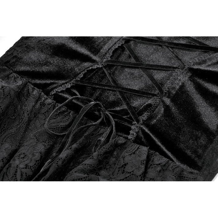 Dark in Love Anastasia Gothic Velvet & Lace Embroidered Dress lace up detail closeup