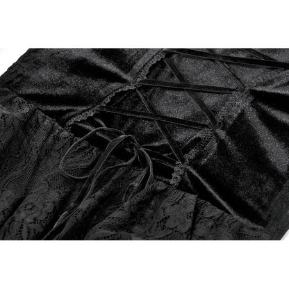 Dark in Love Anastasia Gothic Velvet & Lace Embroidered Dress lace up detail closeup