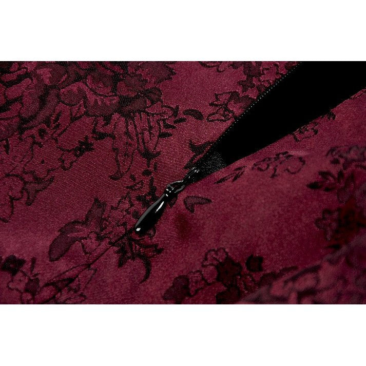 Dark in Love Belladonna Burgundy Brocade and Lace Prom Dress closeup of the hidden zip