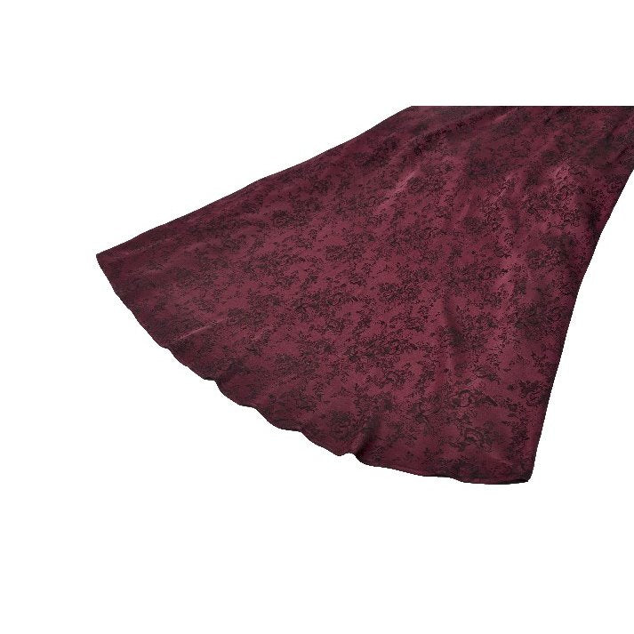 Dark in Love Belladonna Burgundy Brocade and Lace Prom Dress closeup of the back hem