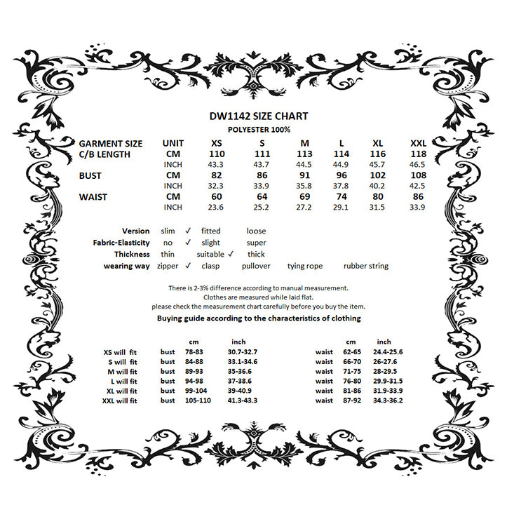 Dark in Love Belladonna Burgundy Brocade and Lace Prom Dress size chart