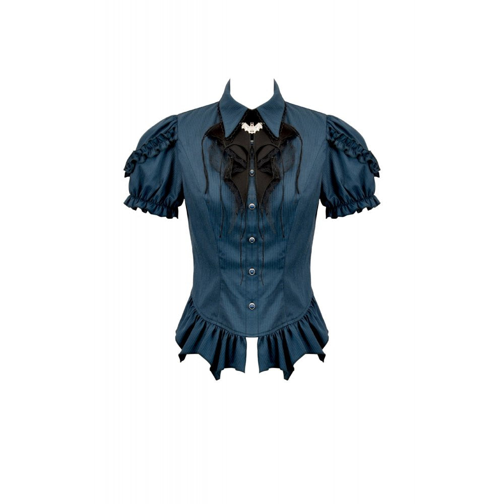 Dark in Love Dark Academia Striped Puff-Sleeve Blouse front view