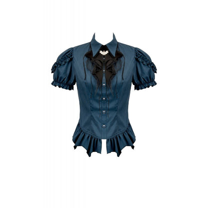 Dark in Love Dark Academia Striped Puff-Sleeve Blouse front view