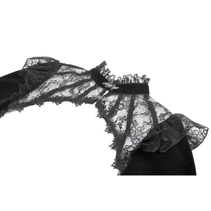 Close up of collar and lace fabric on gothic bolero