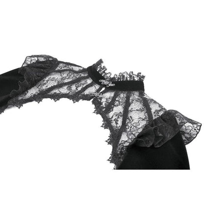 Close up of collar and lace fabric on gothic bolero