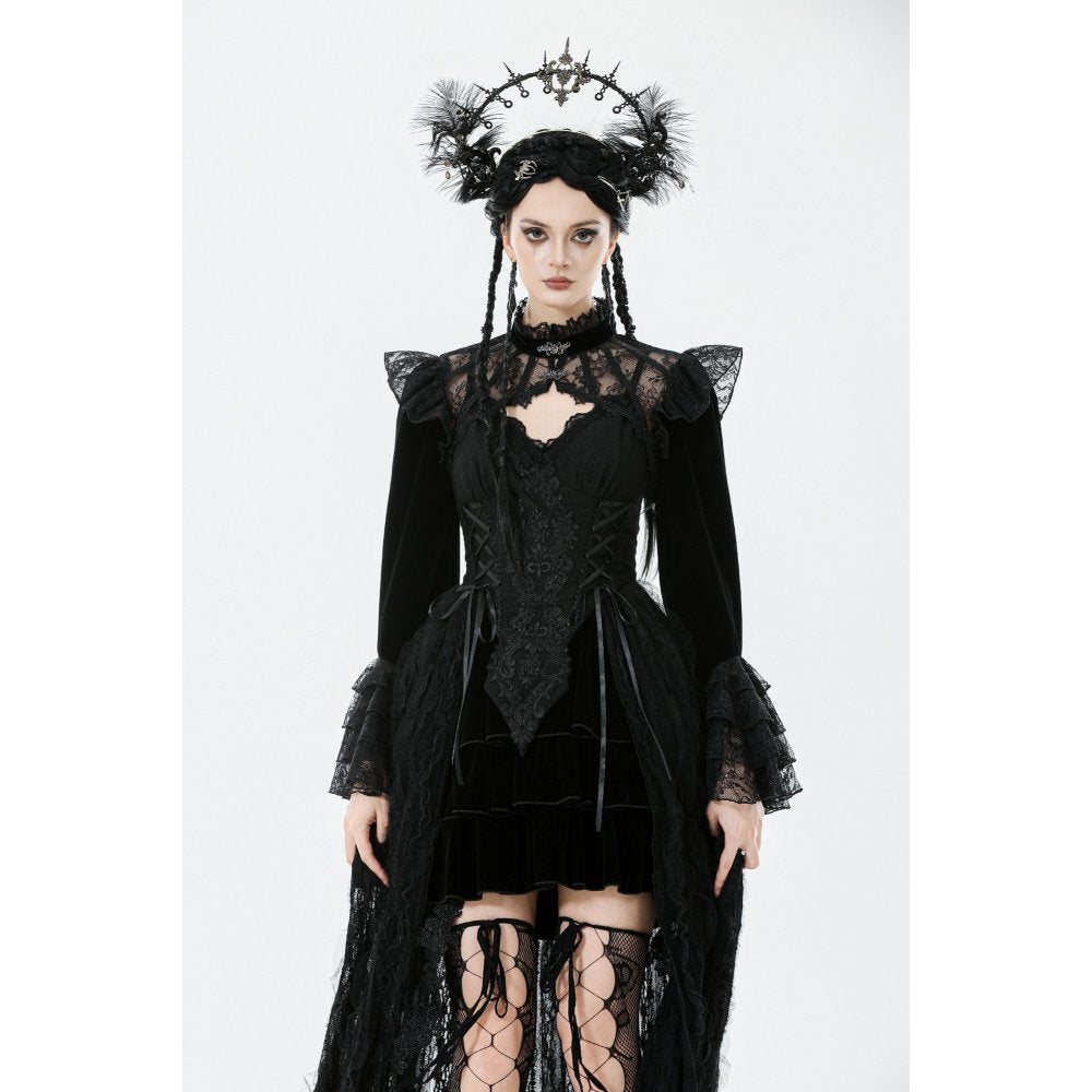 Dark in Love Model Styling Velvet and Lace Gothic Outfit with Crown