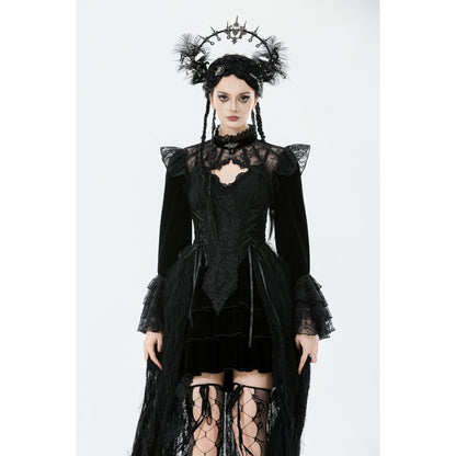 Dark in Love Model Styling Velvet and Lace Gothic Outfit with Crown