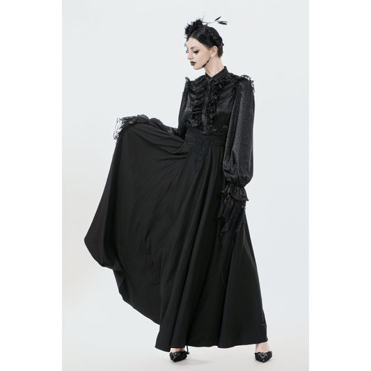 Dark in Love Gloria Gothic Maxi Skirt shown on an alternative model held out to one side