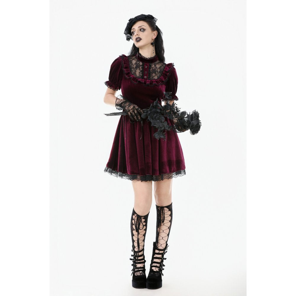 Dark in Love Goth Burgundy Velvet Dress