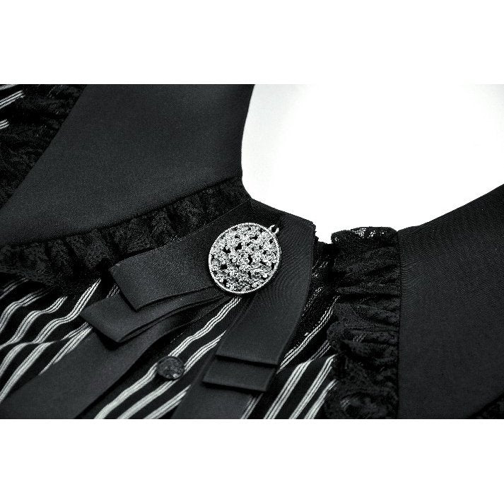 Dark in Love Gothic Peter Pan Collar Lace Shirt - Dark Academia Striped Cotton collar detail closeup
