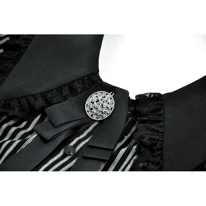 Dark in Love Gothic Peter Pan Collar Lace Shirt - Dark Academia Striped Cotton collar detail closeup