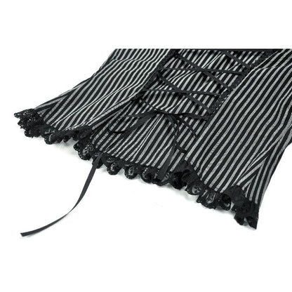 Dark in Love Gothic Peter Pan Collar Lace Shirt - Dark Academia Striped Cotton ribbon lace up back detail