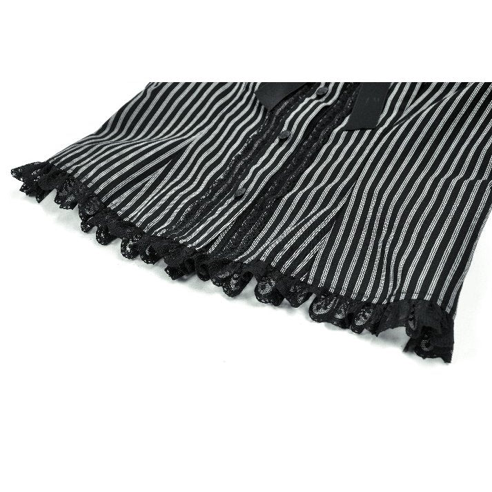 Dark in Love Gothic Peter Pan Collar Lace Shirt - Dark Academia Striped Cotton lace trim closeup