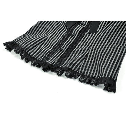 Dark in Love Gothic Peter Pan Collar Lace Shirt - Dark Academia Striped Cotton lace trim closeup