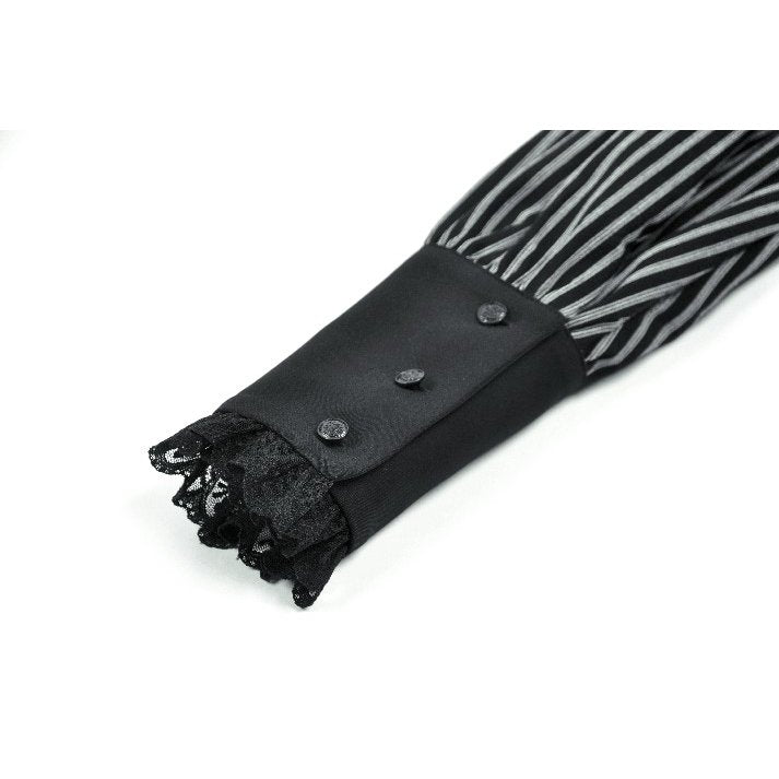 Dark in Love Gothic Peter Pan Collar Lace Shirt - Dark Academia Striped Cotton cuff buttons closeup