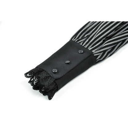 Dark in Love Gothic Peter Pan Collar Lace Shirt - Dark Academia Striped Cotton cuff buttons closeup