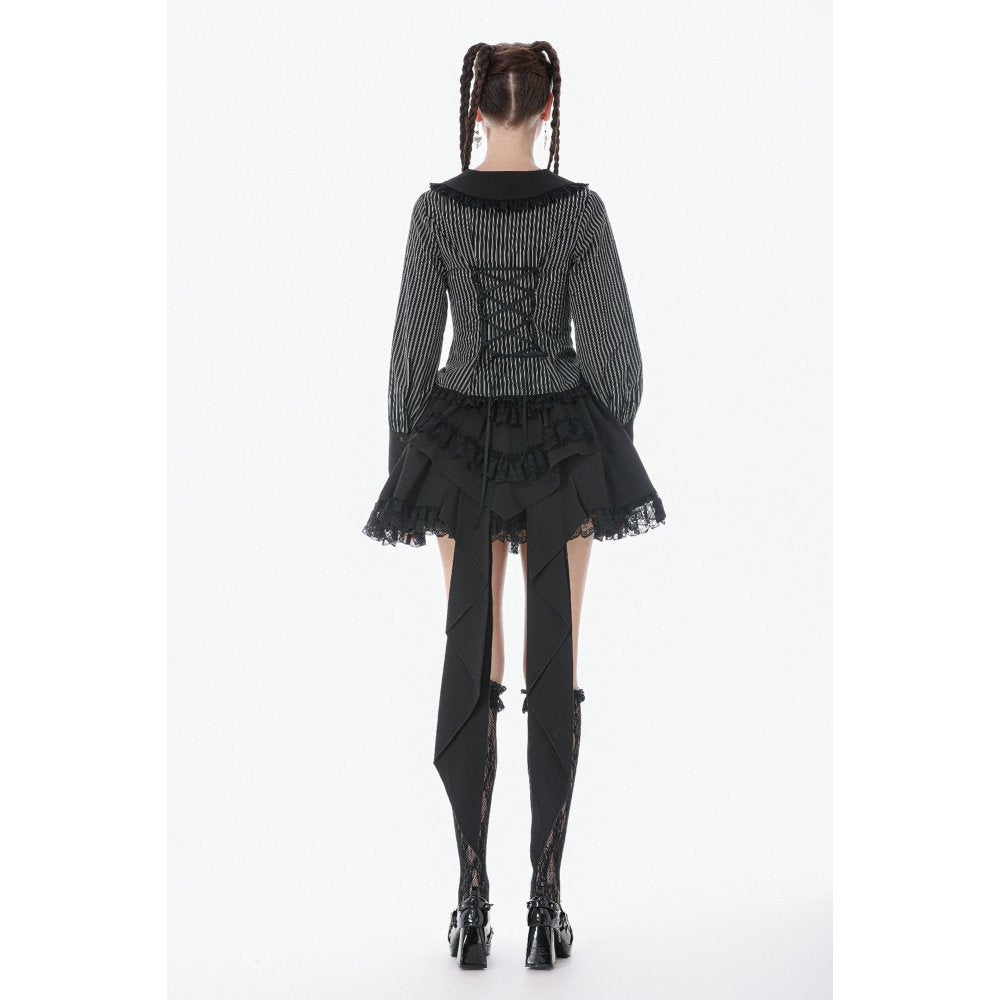 Dark in Love Gothic Dark Academia Striped Shirt lace up back view on model