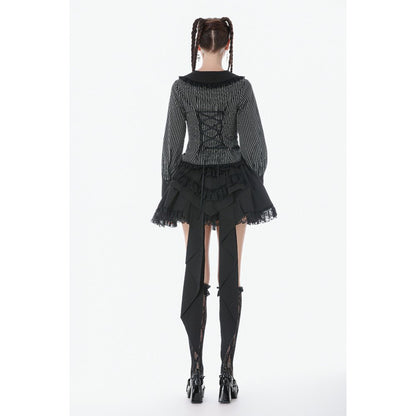 Dark in Love Gothic Dark Academia Striped Shirt lace up back view on model
