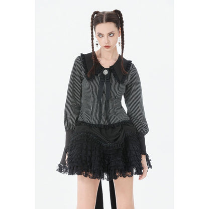 Dark in Love Gothic Peter Pan Collar Lace Shirt - Dark Academia Striped Cotton styled on model
