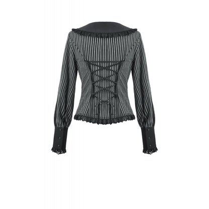 Dark in Love Gothic Peter Pan Collar Lace Shirt - Dark Academia Striped Cotton back view
