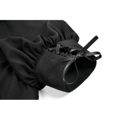 Dark in Love Gothic Lace Square-Neck Puff Sleeve Dress closeup of the cuff with satin ribbon detail