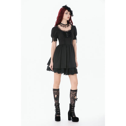 Dark in Love Gothic Lace Square-Neck Puff Sleeve Dress of a model