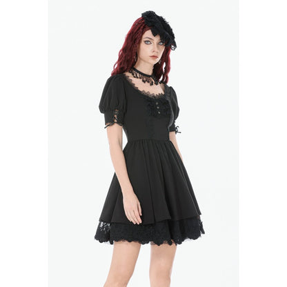 Dark in Love Gothic Lace Square-Neck Puff Sleeve Dress side view closeup