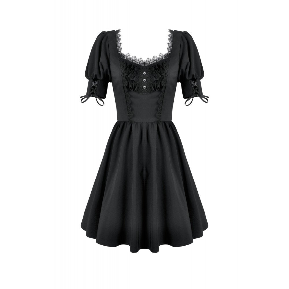 Dark in Love Gothic Lace Square-Neck Puff Sleeve Dress on a white background