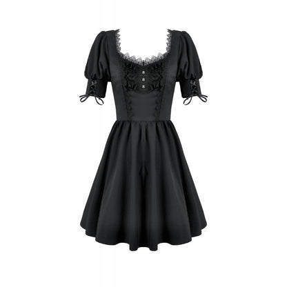 Dark in Love Gothic Lace Square-Neck Puff Sleeve Dress on a white background