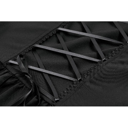 Dark in Love Gothic Lace Square-Neck Puff Sleeve Dress closeup of the satin ribbon lace up back