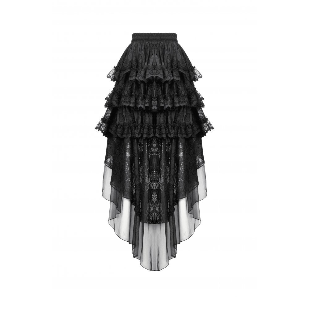Black tiered lace gothic skirt on a white background