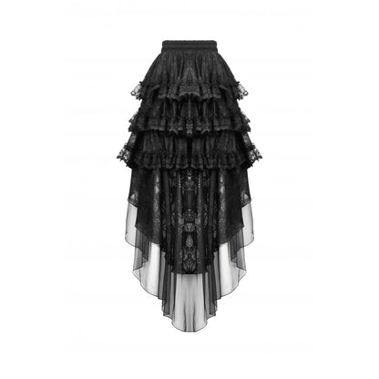 Black tiered lace gothic skirt on a white background