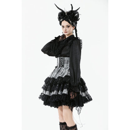 Dark in Love Hexa Layered Tartan Effect Lace Skirt