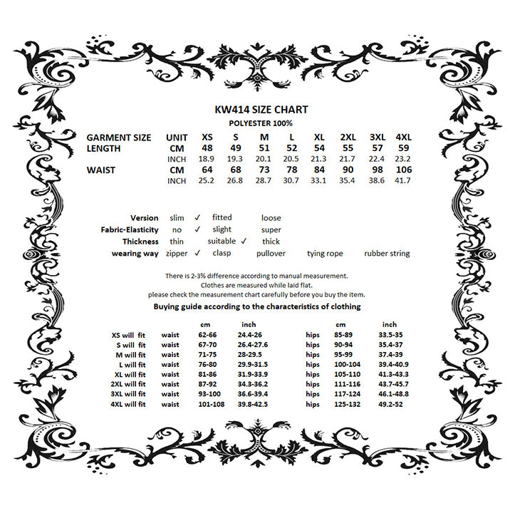 Dark in Love Hexa Layered Skirt Size Chart