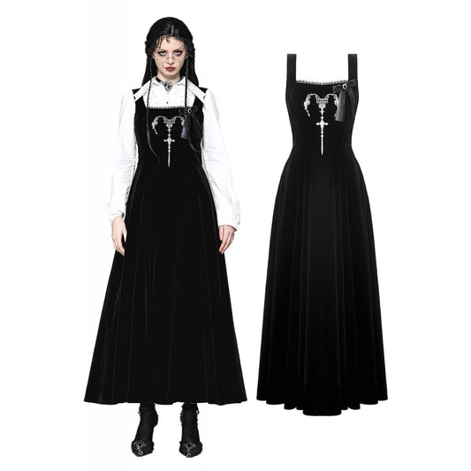 Dark in Love Lux Black Velvet Horn Embroidery Maxi Dress on a model and product only