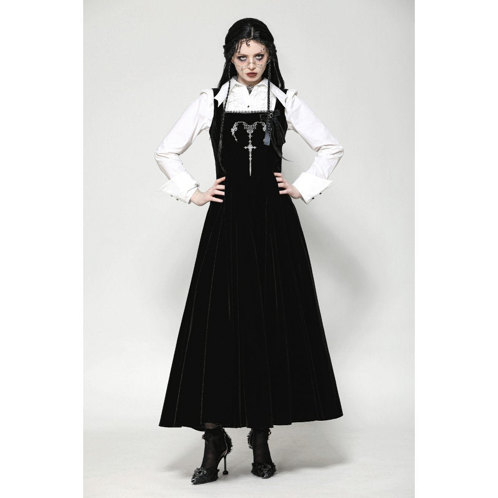 Dark in Love Lux Black Velvet Horn Embroidery Maxi Dress - Kate's Clothing