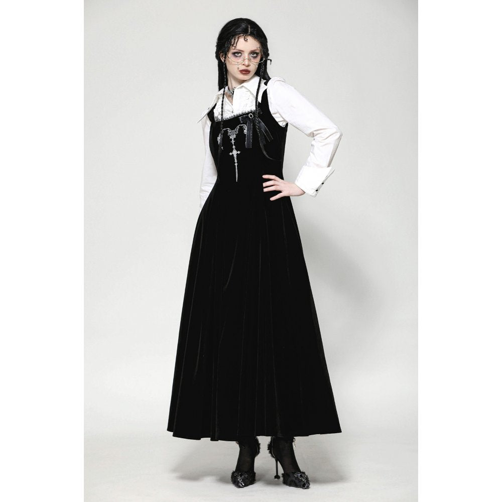 Dark in Love Lux Black Velvet Horn Embroidery Maxi Dress - Kate's Clothing