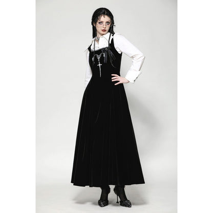 Dark in Love Lux Black Velvet Horn Embroidery Maxi Dress - Kate's Clothing