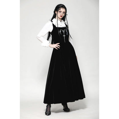 Dark in Love Lux Black Velvet Horn Embroidery Maxi Dress - Kate's Clothing