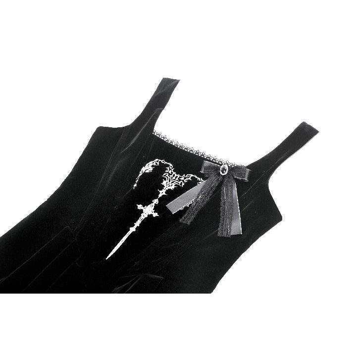 Dark in Love Lux Black Velvet Horn Embroidery Maxi Dress close up of the neckline and embroidery