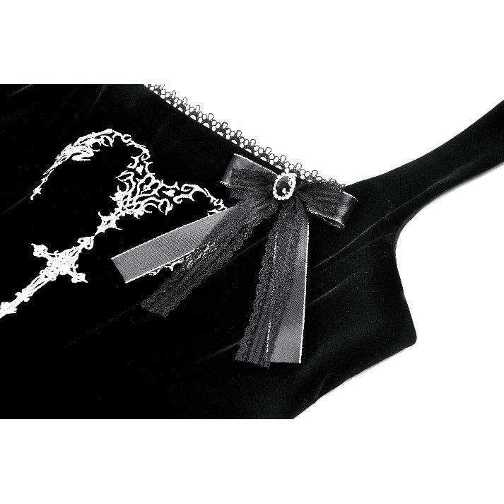 Dark in Love Lux Black Velvet Horn Embroidery Maxi Dress close up of the broach