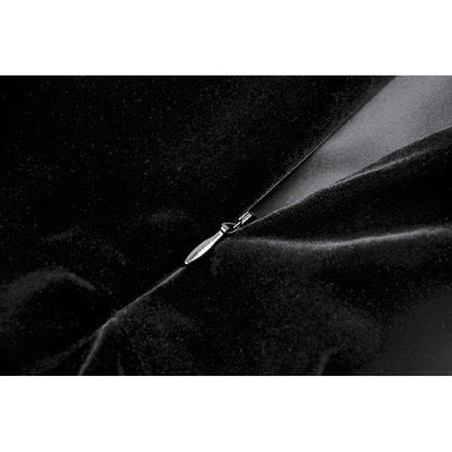 Dark in Love Lux Black Velvet Horn Embroidery Maxi Dress hidden zip close up