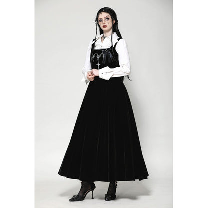 Dark in Love Lux Black Velvet Horn Embroidery Maxi Dress styled over a white shirt