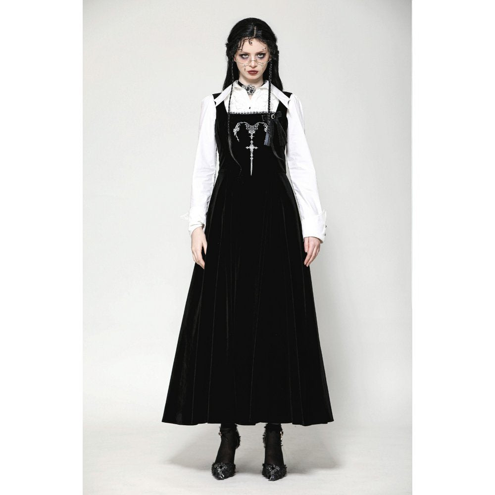 Dark in Love Lux Black Velvet Horn Embroidery Maxi Dress front view on an alternative model