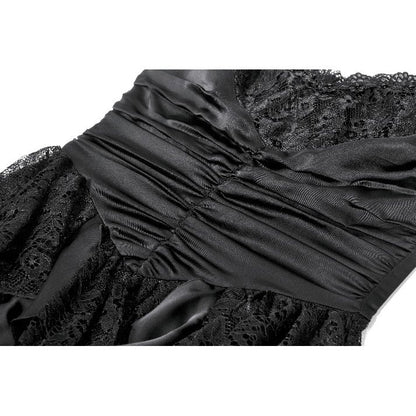 Dark in Love Minerva Gothic Satin Lace Dress ruched waist closeup