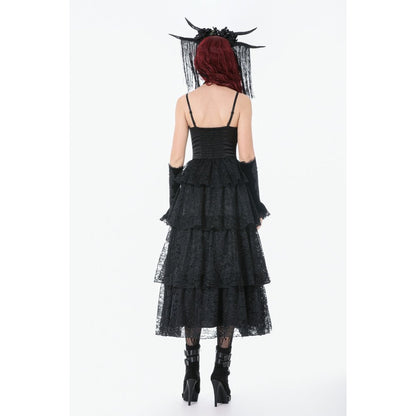 Dark in Love Minerva Gothic Satin Lace Dress back view